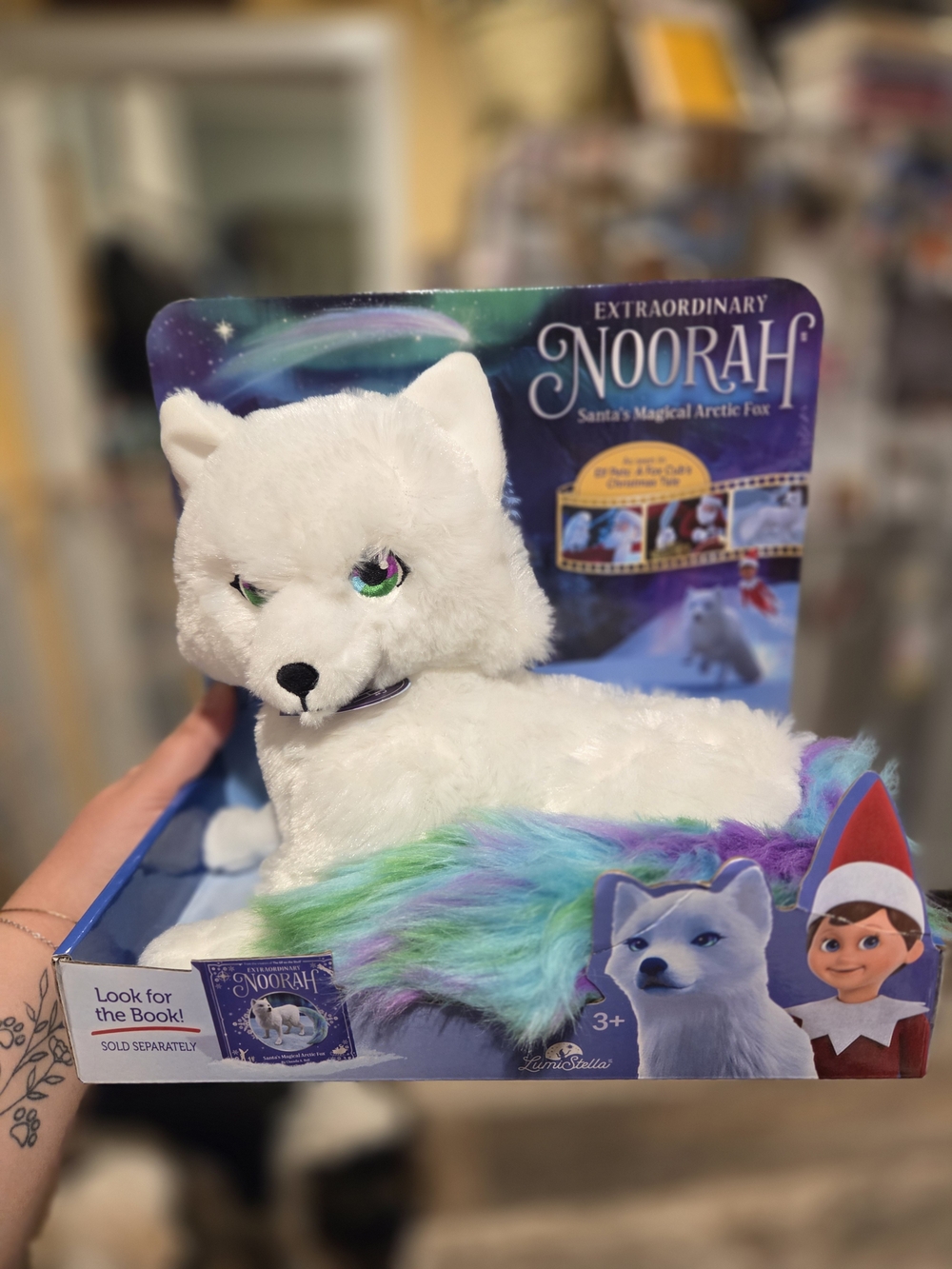 Extraordinary Noorah White & Multicolor Arctic Fox Plush - Northern Lights Tail